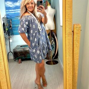 ⭐️Old Navy,Iconic Puff-Sleeve,Smocked Embroidered,Tiered,Mini Swing-Dress,Size M